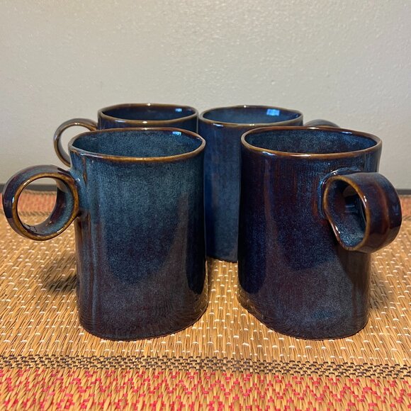 Set of 4 Cost Plus WORLD MARKET Artisan Stoneware Mugs in Blue, Brown & Purple - Picture 1 of 11